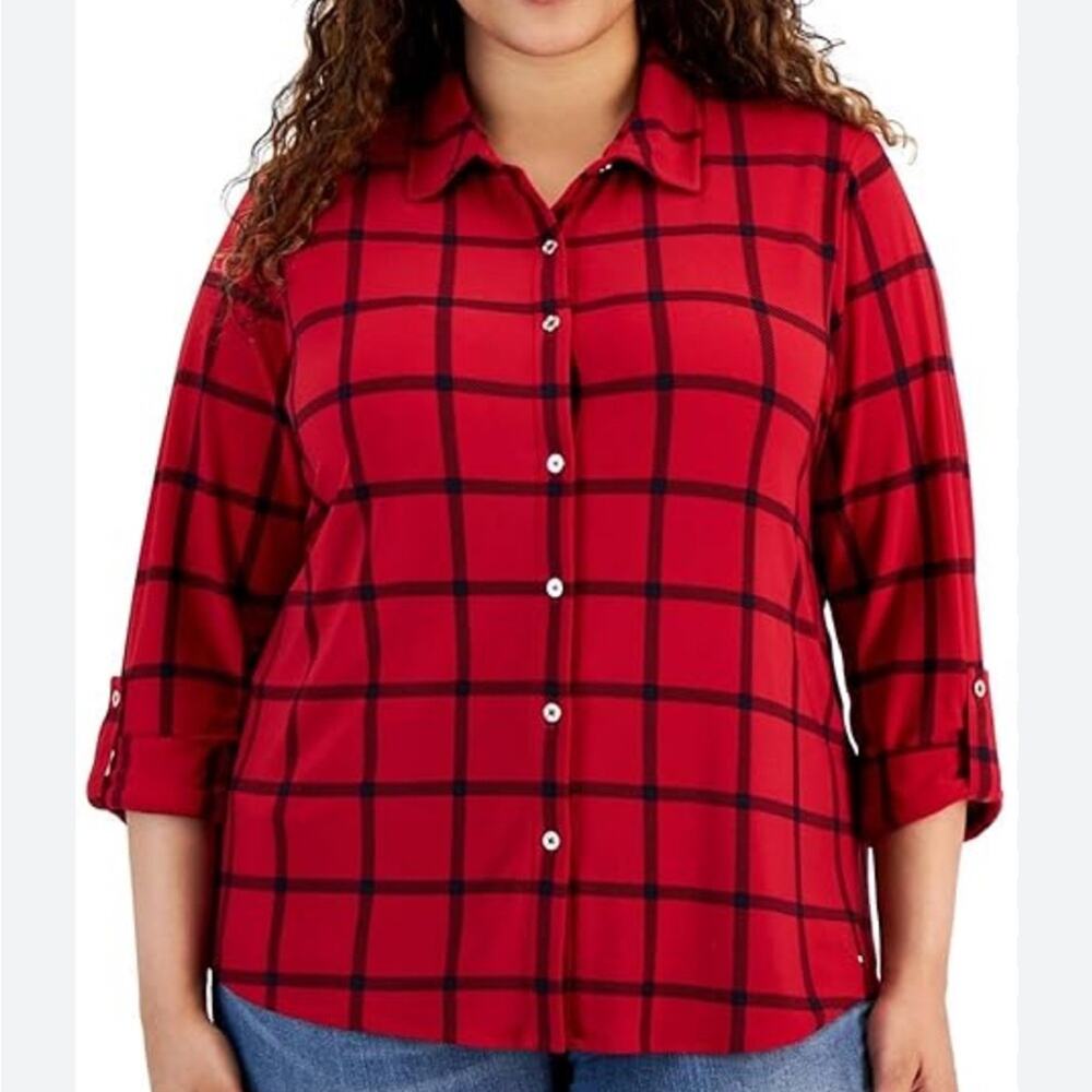 Tommy‎ Hilfiger Red Black Beacon Button Up Blouse NWT 2X